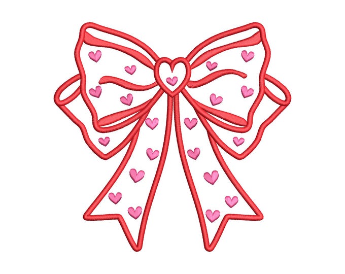 Heart patterned split seam Side Bow Heart Heirloom Applique machine embroidery designs Valentines day Girly Bow sizes 4 up to 9 inch tshirt