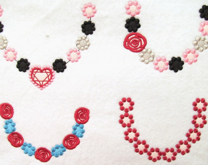 4 types of cute necklaces, machine embroidery designs for hoop 4x4 and 5x7 INSTANT DOWNLOAD