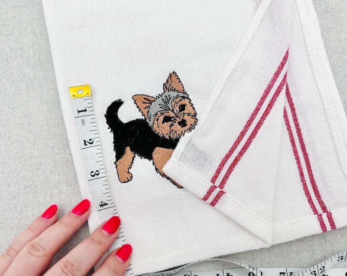 Cute Playing Little Yorkie Puppy Dog Mama kitchen dish towel pet animal kids machine embroidery designs ITH project simply in the hoop