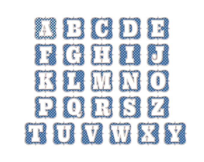 Embossed terry towel Bold Monogram letters A-Z in plaid checkered Frame machine embroidery designs for hoop 4x4, 5x7 wedding birthday gift
