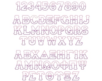 Split font English alphabet and numbers with Greek sororities whole alphabet classic satin applique BIG SET machine embroidery designs, BX!