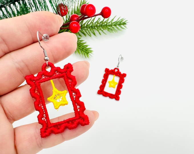 Christmas Star Mail Express Stamp frame Earrings Charm FSL freestanding lace machine embroidery designs girls accessory simply in the hoop