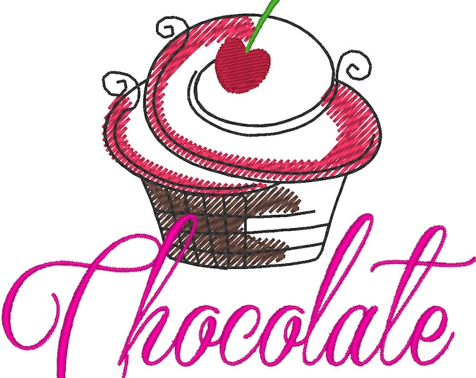 Chocolate cupcake French Sketch - Kitchen towel cute quote  machine embroidery designs - 4x4, 5x7  INSTANT DOWNLOAD