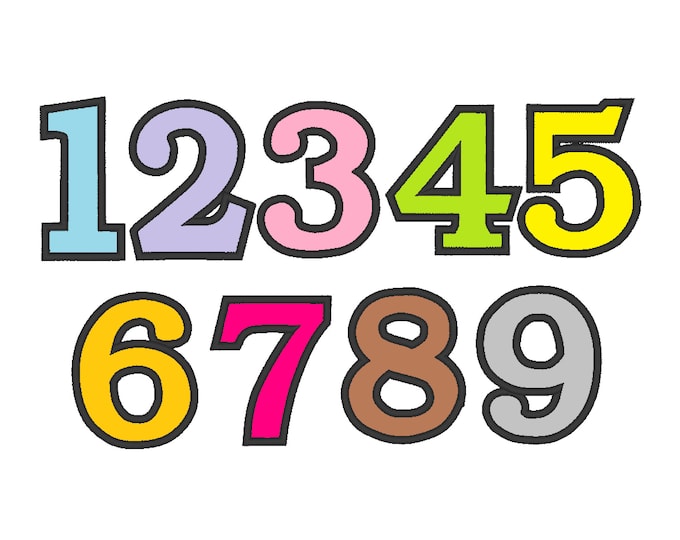 Wide satin stitch Numbers, machine embroidery applique designs - 2, 3, 4, 5, 6, and 8 inches