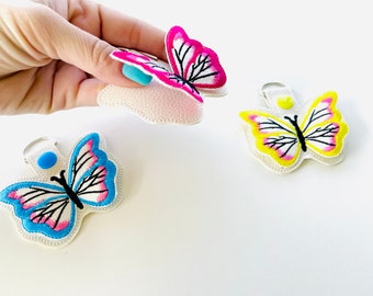 Butterfly 3D keychain in the hoop ITH project dimensional Butterfly key fob snap tab machine embroidery designs ITH gift tag butterfly wings