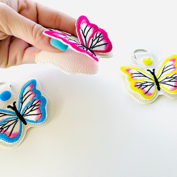 Butterfly 3D keychain in the hoop ITH project dimensional Butterfly key fob snap tab machine embroidery designs ITH gift tag butterfly wings