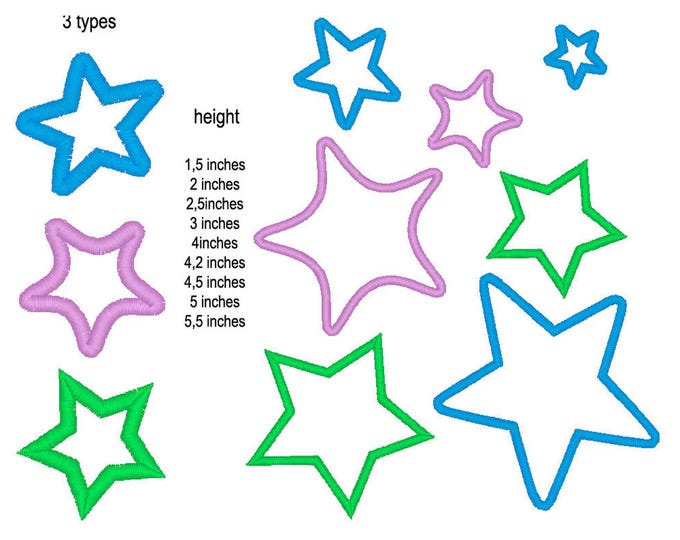 Single Star Appliqué SET of 3 types machine embroidery designs assorted sizes kids girls boys star shape great as monogram frame BX