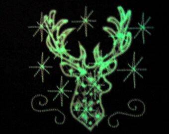 Deer, deer glow, deer sparkle, deer Christmas glow in the dark,  Glow in the dark special designed machine embroidery  INSTANT DOWNLOAD