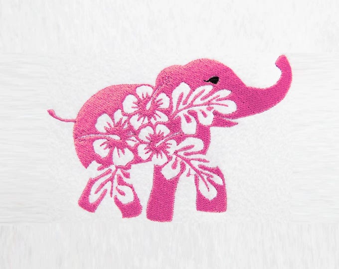 Floral Elephant SET of 2 types slightly different single Elephant fill stitch machine embroidery designs multiple sizes for hoop 4x4 and 5x7