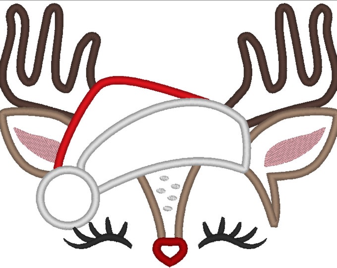 Christmas Deer head with floral crown applique machine embroidery designs deer face Merry Christmas