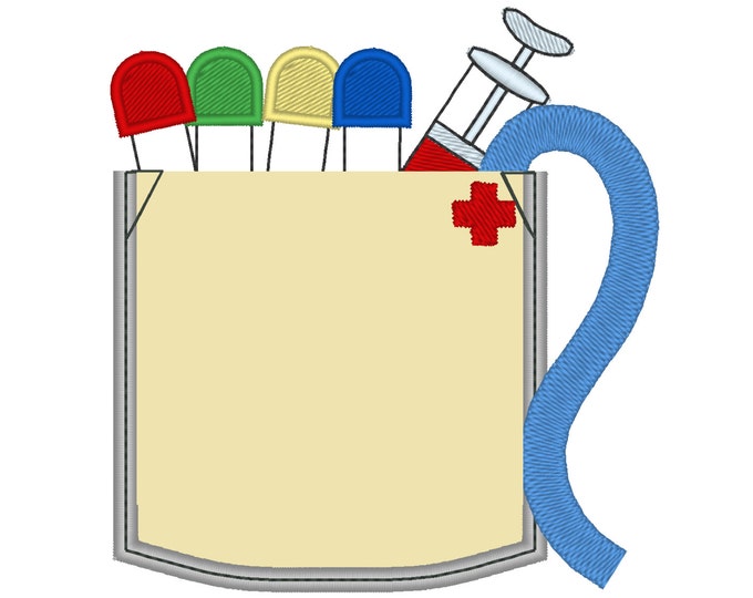 Real phlebotomist pocket - machine embroidery applique design In-the-Hoop project -  INSTANT DOWNLOAD