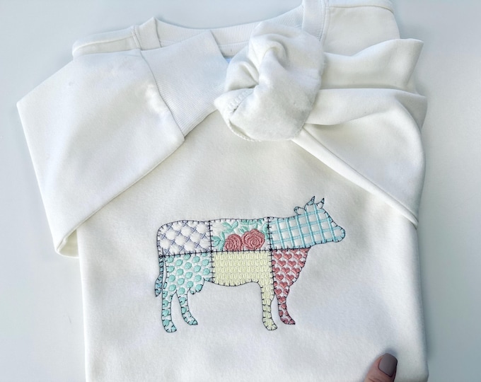 Patchwork Cow patterned farm animal Cow machine embroidery designs sizes 4 up to 7in kitchen apron pillowcase T-shirt light stitch design