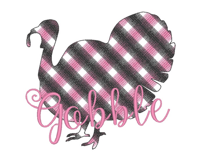 Turkey gobble Plaid check square checkered tartan gingham Turkey Gobbler silhouette kitchen towel Machine Embroidery Design 4, 5, 6 inches