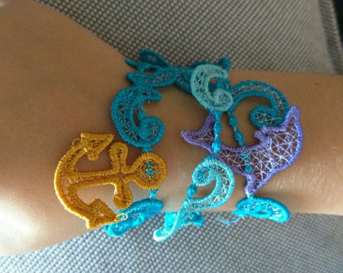 Lace anchor bracelet FSL, Free standing jewelry embroidery design  4x4  water soluble stabilizer EMBROIDERY