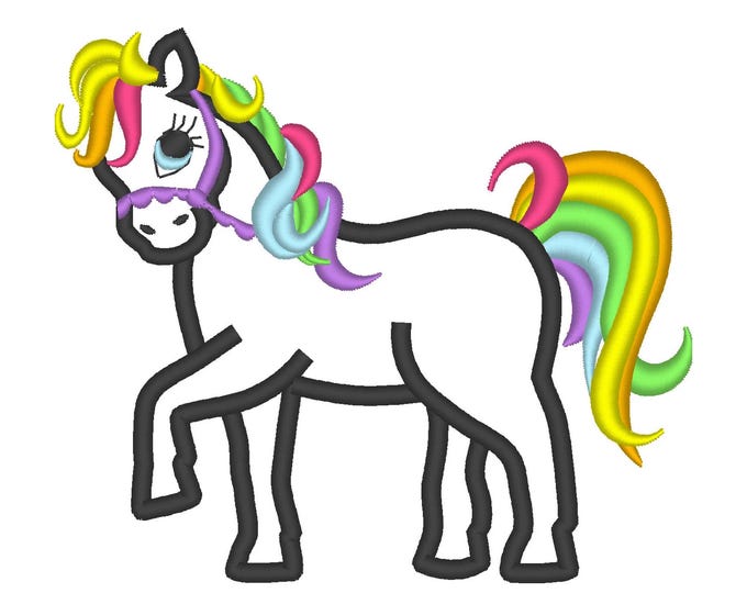 Little Rainbow Pony rainbow hair and tail kids baby girls Applique machine embroidery designs sizes for hoop 4x4 and 5x7, 6x10