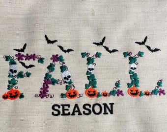 Fall season Halloween Font bat skull jack-o-lantern spooky scary floral alphabet letters machine embroidery designs Boo font 3.4, 4, 5, 6in