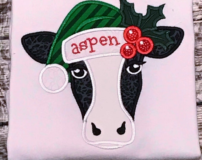 Cow face, cow head, Christmas, Christmas hat, Farm cow applique, little  cute farm theme machine embroidery applique designs