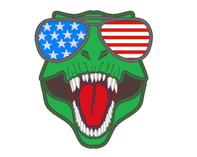 T-rex Dinosaur Face aviator glasses 4th of July patriotic independence jurassic dino machine embroidery designs applique INSTANT DOWNLOAD