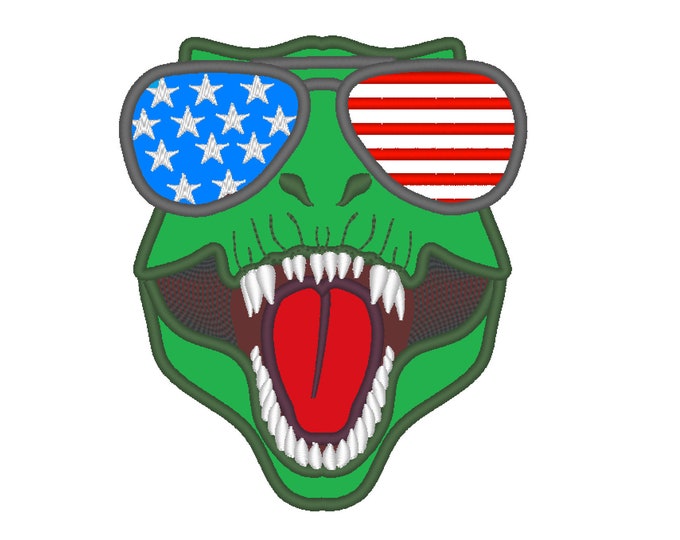 T-rex Dinosaur Face aviator glasses 4th of July patriotic independence jurassic dino machine embroidery designs applique INSTANT DOWNLOAD