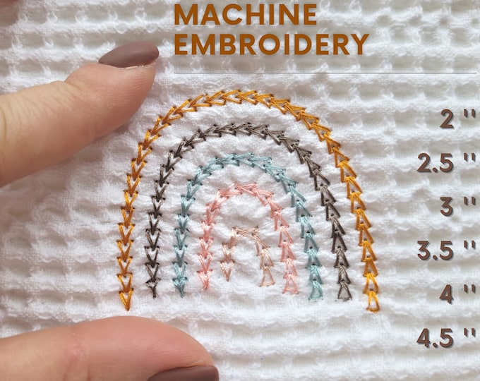 Primitive quick light chain stitch Boho Rainbow machine embroidery designs in assorted mini sizes looks like handstitched for hoop 4x4, 5x7