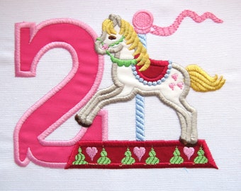 Carousel Horse rearing horse Birthday numbers set 1-9 monogram applique machine embroidery designs assorted sizes 5, 6, 7in INSTANT DOWNLOAD