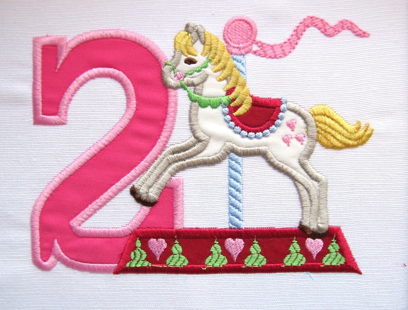 Cute Carousel Lovely Birthday Number ONE 1 Only and 2 Types! Applique ...