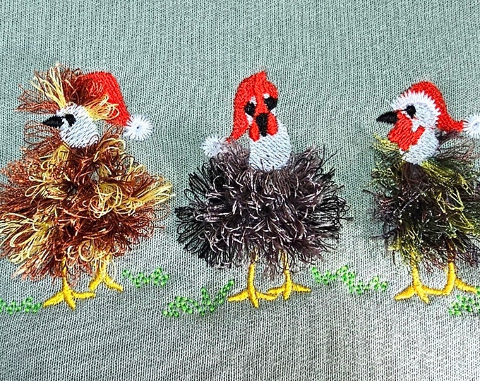 Cute little mini fringed Fluffy Chicken with Christmas Santa hat machine embroidery designs Single Chicken SET of 3 types and three in row