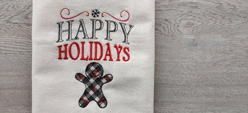 Merry Christmas gingham old fashioned classic Happy Holidays, Joy Kitchen dish towel quotes 6pcs machine embroidery designs 4x4, 5x7 image 6