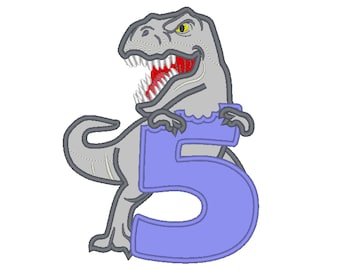 T-rex dinosaur Birthday number five 5 kids boy Birthday outfit machine embroidery designs assorted sizes for hoop 5x7, 6x10 INSTANT DOWNLOAD