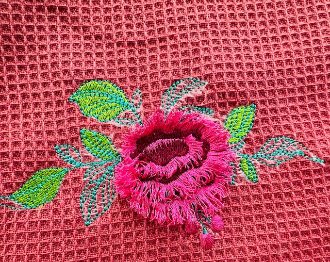 Fringed fluffy Rose floral Flower fringe ITH in the hoop machine embroidery designs blossom blowing the fluffy seeds Chenille fur bouquet