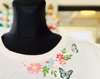 Awesome Floral Neckline Flower and Butterfly machine embroidery designs summer fall outfit t-shirt sweatshirt design sizes 4.5 up to 6in