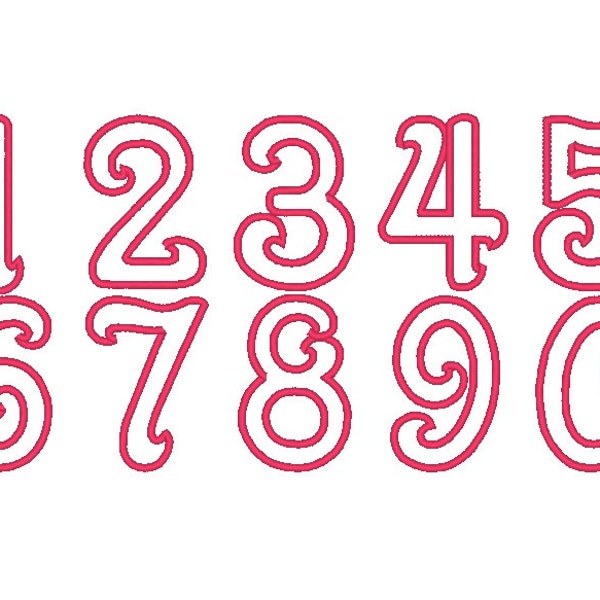 INSTANT DOWNLOAD Girly with wide satin stitch Birthday Numbers applique kids machine embroidery applique designs - 2, 3, 4, 5 and 6 inches