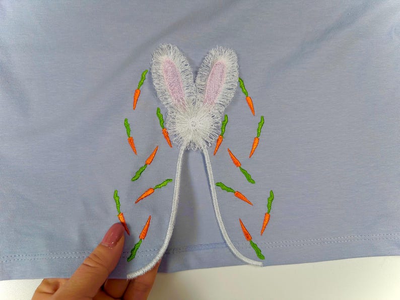 Easter Bunny Carrot Fringed fluffy Bunny ears split side seam cutout side bow machine embroidery designs farm animal kids sweatshirt tshirt design by Artapli embroidery format PES HUS JEF EXP DST VIP VP3 XXX instant download