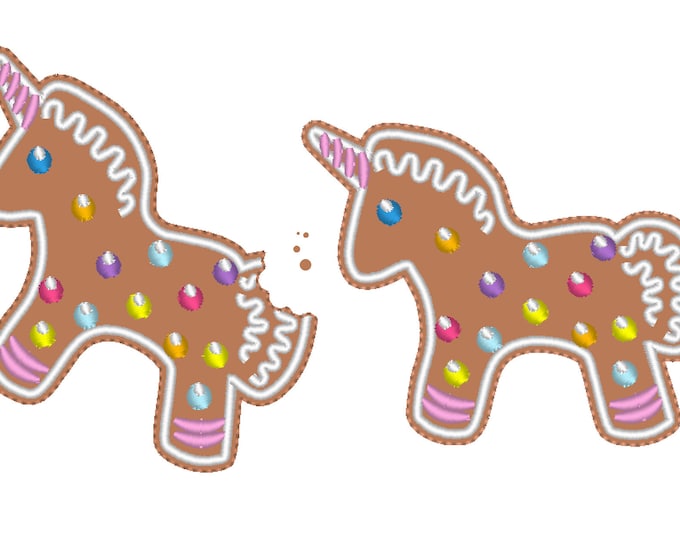 Unicorn cookie, unicorn bitten cookie - 2 types ginger cookie biscuit in the hoop ITH Feltie Patch machine embroidery designs assorted sizes