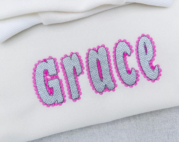 Glitter Twinkle Lace Edge FONT HTV vinyl layer applique sparkle girls Alphabet Monogram machine embroidery designs sizes 2.3 up to 4 inch BX