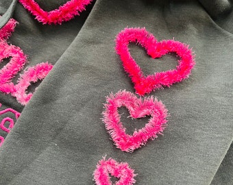 Fluffy Valentine heart chenille awesome hearts Fringed fluffy Heart fringe ITH in the hoop machine embroidery designs sizes 1.3 up to 3"