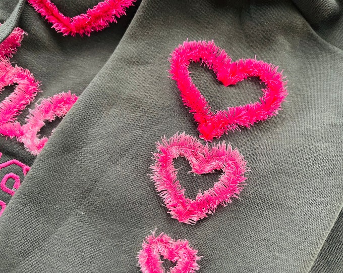 Fluffy Valentine heart chenille awesome hearts Fringed fluffy Heart fringe ITH in the hoop machine embroidery designs sizes 1.3 up to 3 inch