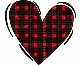 Valentine Love Heart, gingham tartan plaid pattern machine embroidery design, NOT applique, assorted sizes from 2 up to 8in INSTANT DOWNLOAD