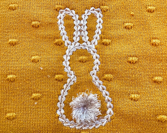 Hand effect stitching little Easter Bunny silhouette fringed Fluffy Tail extra bold chain stitch outline kids machine embroidery designs