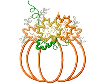 Wreath leaves Pumpkin Applique Design Fall Pumpkin  Autumn pumpkin with shabby chick leaves crown applique machine embroidery designs