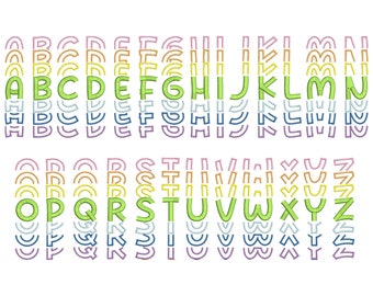 Stacked Font, BX included! Satin stitch and outline alphabet letters, kids colorful awesome trend machine embroidery designs in many sizes