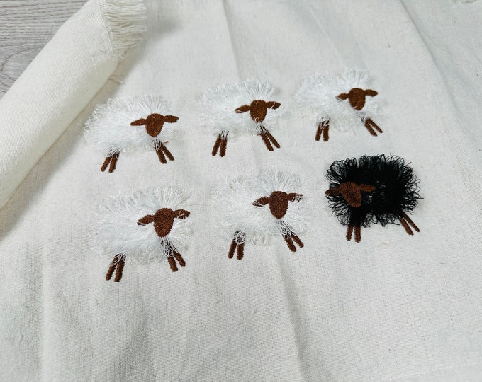 Mini baby Sheep Little Fluffy Sheep Lamb fringed chenille farm animal machine embroidery designs fringe in the hoop ITH 1.2, 1.5, 2 inches