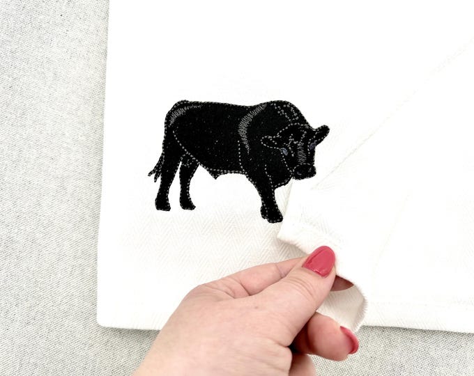Naughty Playing Black Angus Bull kitchen dish towel Farm animal Thief machine embroidery designs ITH project simply in the hoop