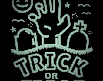 Trick or treat Glow in the dark special machine embroidery designs applique Halloween decoration full moon tombstone creepy monster hand