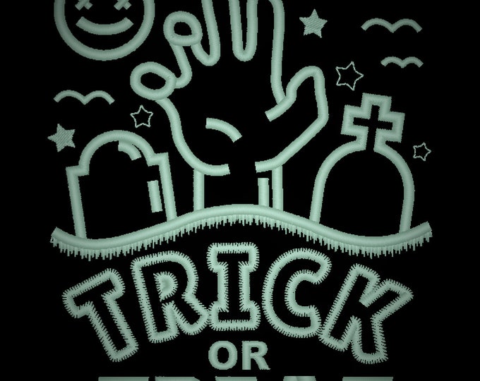 Trick or treat Glow in the dark special machine embroidery designs applique Halloween decoration full moon tombstone creepy monster hand