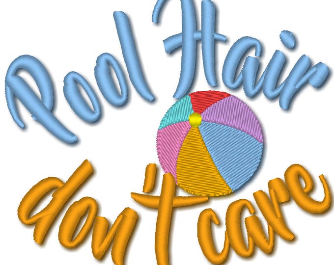 Pool Hair don't care machine embroidery designs assorted sizes 4x4 and 5x7 - hat design summer beach sea  embroidery