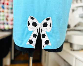 Soccer Ball side seam Bow Applique machine embroidery designs ribbon Sports Girly t-shirt sweatshirt split seam side bow coquette Style