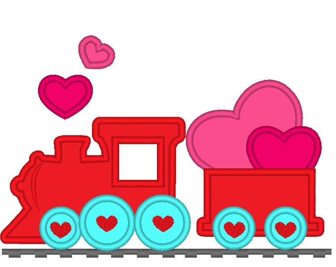 Valentine's day train with hearts Applique lovely train for little boy Valentine machine embroidery designs for hoop 5x7, 6x10