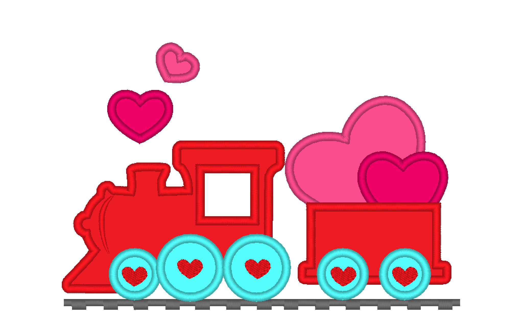 Valentine's day train with hearts Applique lovely train for little boy