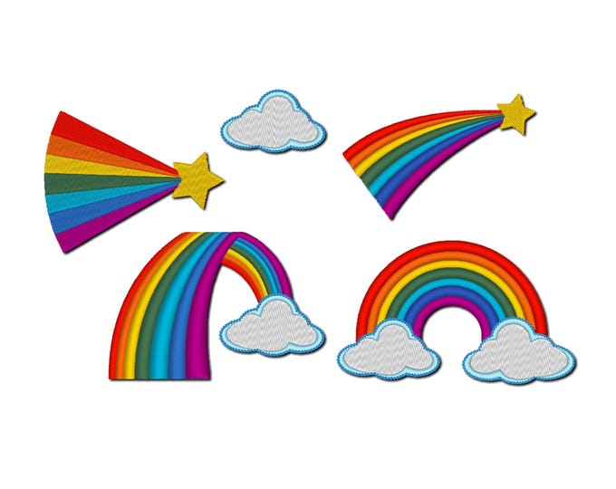 Rainbow Comet Cloud SET of 5 designs machine embroidery designs in multiple sizes from 2.5 up to 5.5 inch for hoop 4x4 and 5x7 kids design